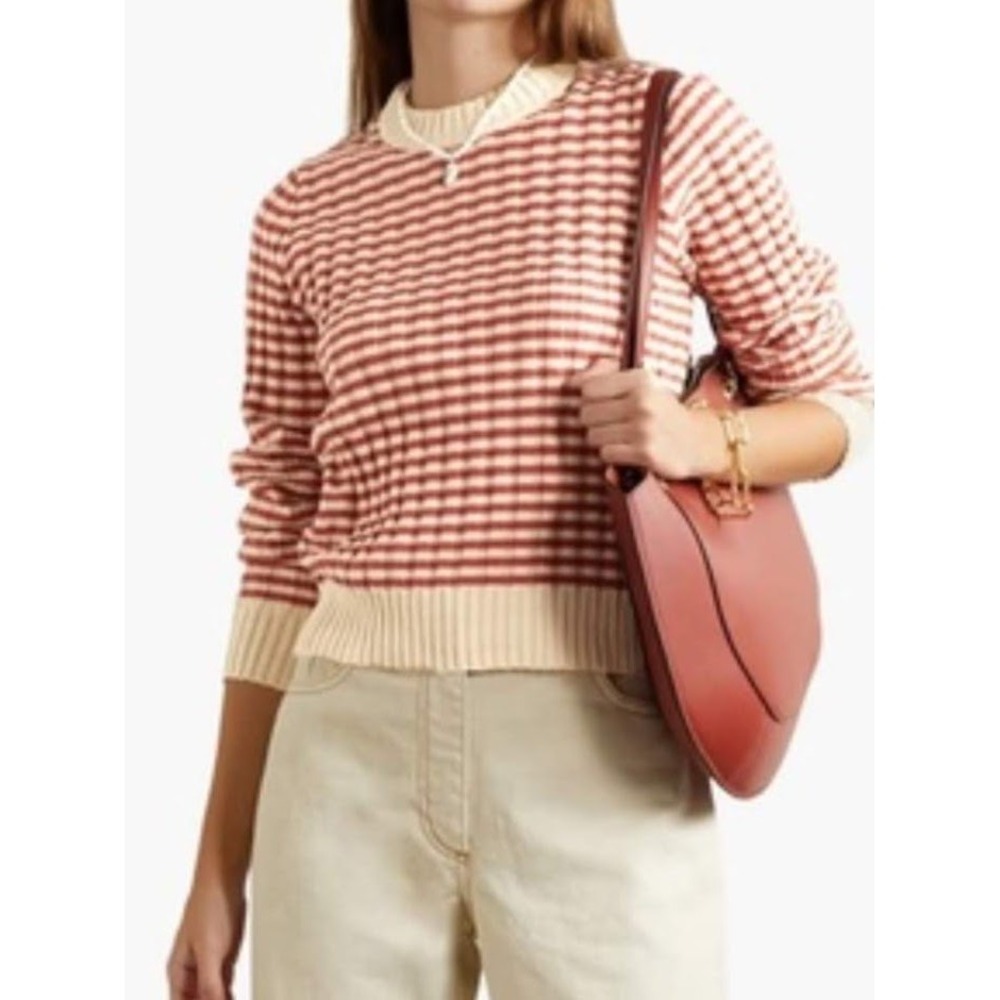 THE GREAT.‎ The Mini Striped Pullover Sweater Red Cream Ribbed Cotton Blend Sz 1